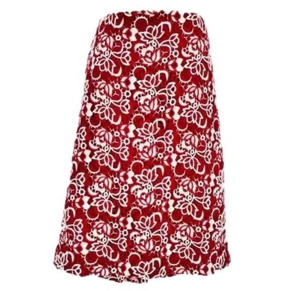 Talbots Skirt Women's 12 Red White Floral Crochet Overlay Holiday Party Lined - Picture 1 of 8